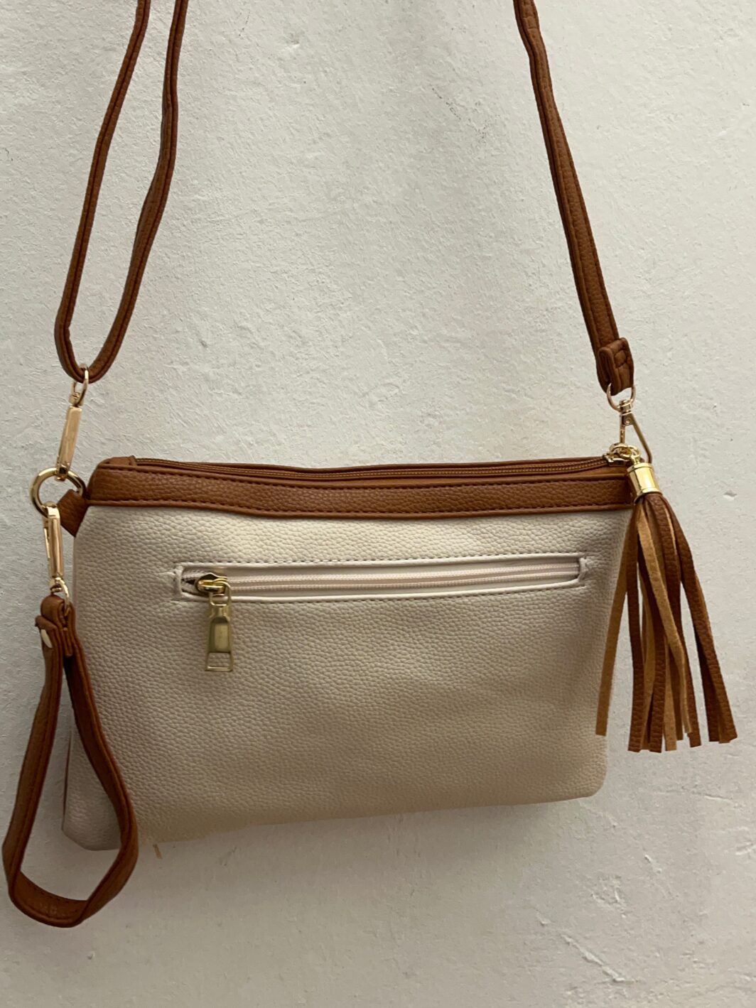 Bolso bandolera blanco roto/camel - Imagen 5