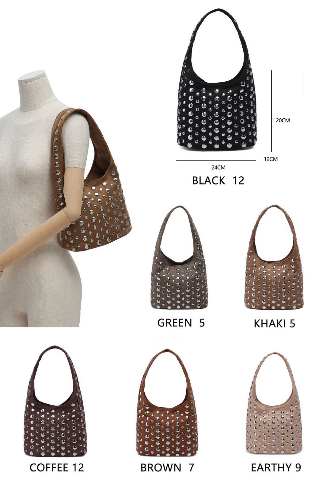 Bolso Baguette tachas café