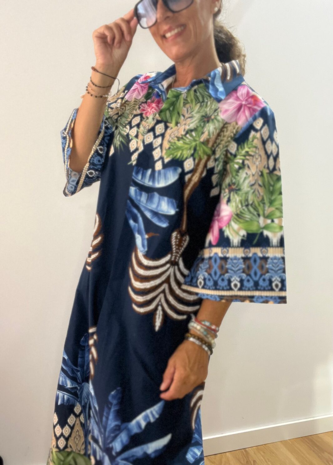 Vestido camisero largo azul palmeras - Imagen 5