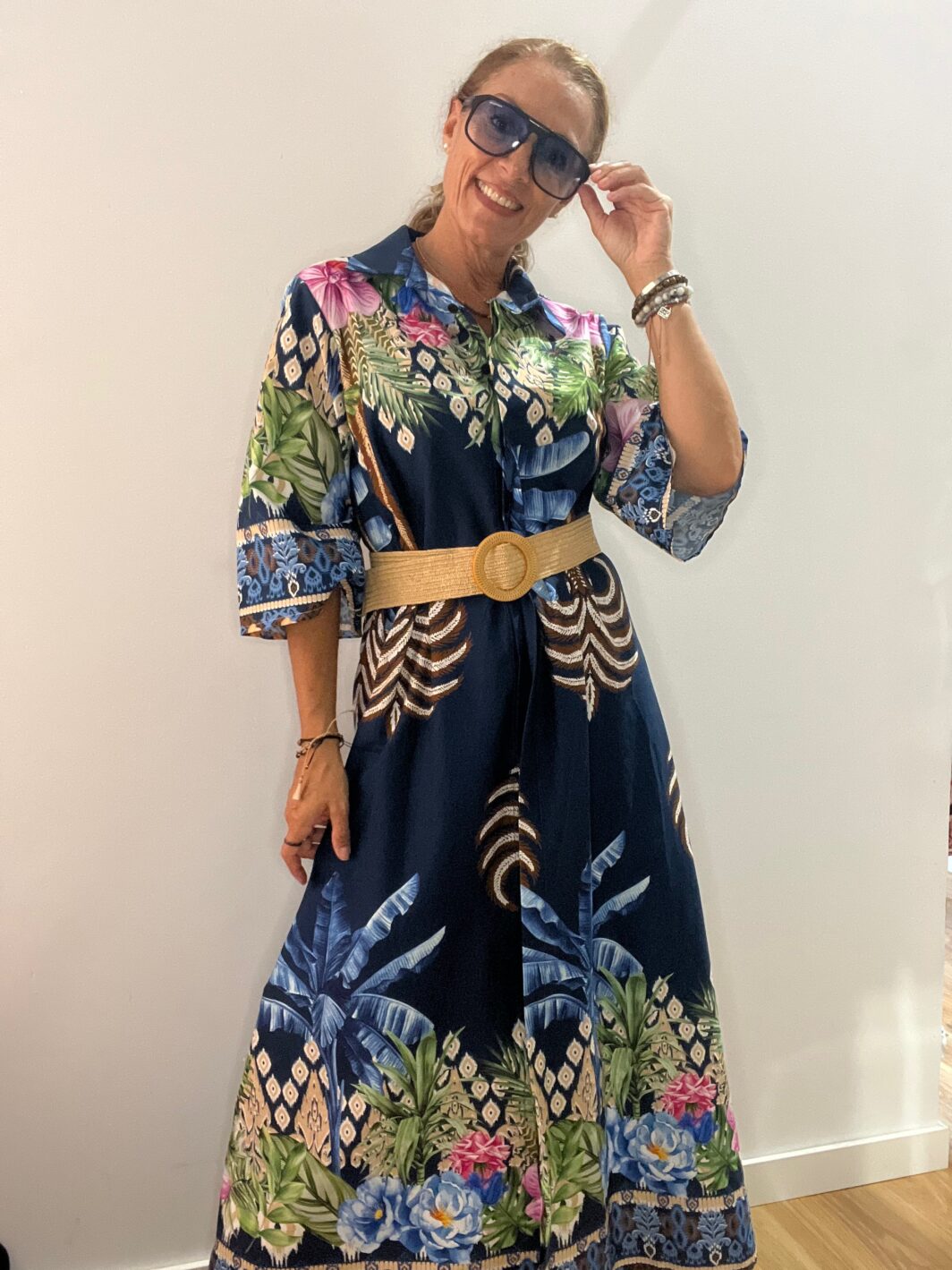 Vestido camisero largo azul palmeras - Imagen 6
