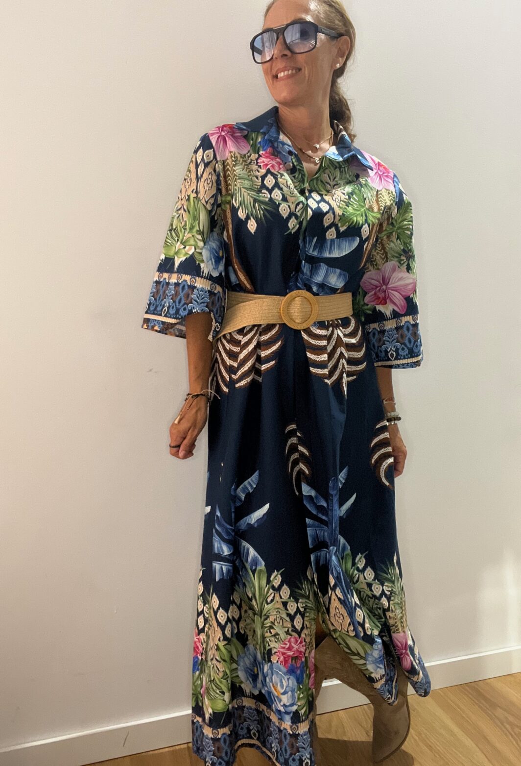 Vestido camisero largo azul palmeras - Imagen 8