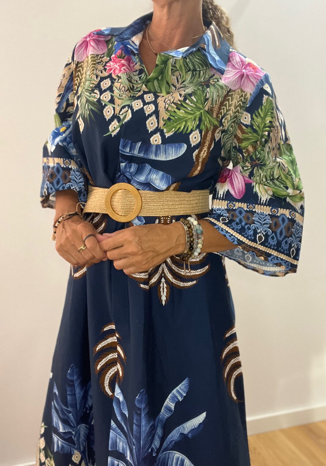 Vestido camisero largo azul palmeras - Imagen 2